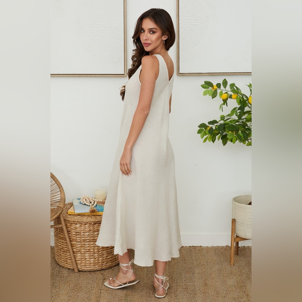 (800866/191333-BGE) ITALIAN LINEN MAXI V-NECK DRESS - Picture 3 of 3